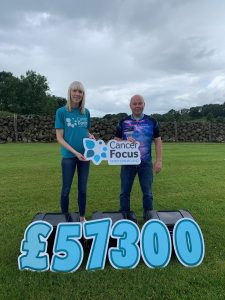 (L-R) Maeve Colgan, Director of Fundraising and Communications at Cancer Focus Northern Ireland and FROG organiser, Paul McToal, pictured with the 2023 fundraising figure.